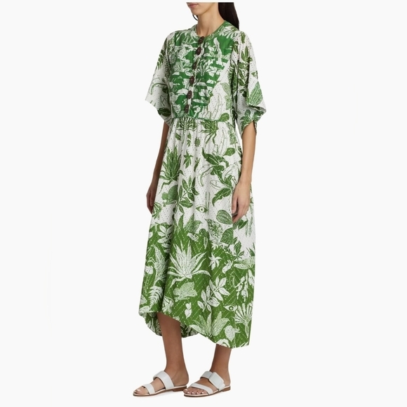 FARM Rio Forrest Soul Midi Dress Green & White Eyelet XS New With Flaw - Picture 2 of 9